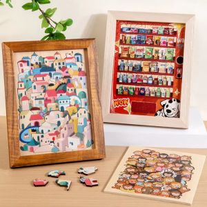 GLOBALTREE Irregular Shaped Wooden Wukong Jigsaw Puzzles Challenging Brain Teaser House Shape Puzzles Table Games Irregular Snack Stacked Shape Puzzles Desk Decoration