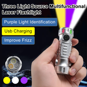 Triple-light multi-function laser flashlight High-intensity illumination Ultraviolet light detection Mini and portable Portable USB charging