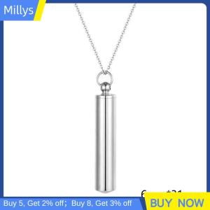 Millys Stainless Steel Bottle Cremation jewelry Cylinder Tube Ash Urn Pendant Necklace