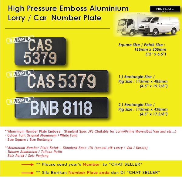 Aluminium Emboss Vehicle Plate / Plate Besi Ketuk / Lorry Plate / Van