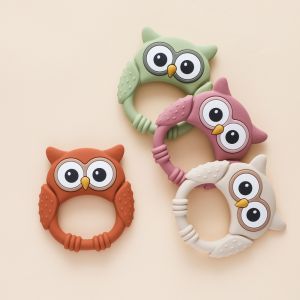 Silicone TeetherFood Grade Baby 0-12 ToysTeething Rattle Sensory Toys for ToddlersCartoon Owl Silicone Soothing Teether Toys