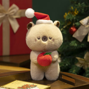 JOJO CASTLE 2025 Merry Christmas Gift Dress Up Capybara Plush Doll with Apple Red Scarf  Santa Capybara Plush Toy Soft Fluffy Capibara Fluffty Doll Christmas Toy 圣诞节礼物