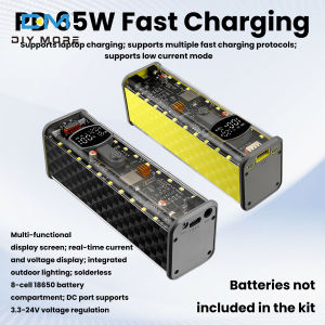 Diymore PD 65W Super Fast Charging Transparent Power Bank Case Solder-Free 8-Cell 18650 Battery Box DC Voltage Adjustable