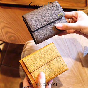 Cow Leather Luxury Short Wallet Woman Folding Fashion Multi-function Card Holder Custom Letters Lady Casual RFID Coin Purse Gift2026