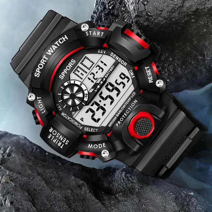 Men s SPORT WR30M 100 Waterproof Black Red Multi Function ORIG