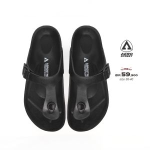 Aerostreet 36-40 Rhea Hitam - Sandal Sendal Jepit Casual Pria Wanita Aero Street ADAAA