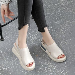 Free Shipping Summer New High-Heeled Soft Leather WomenS Shoes Thick-Soled Wedge Sandals Platform Shoes Peep-Toe