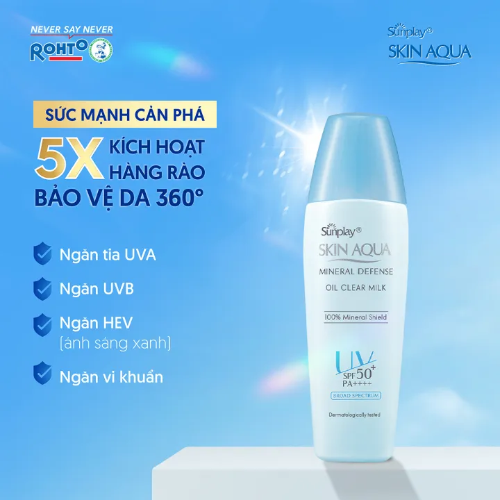 Sữa chống nắng vật lý bảo vệ da sạch dầu Sunplay Skin Aqua Mineral Defense Oil Clear Milk SPF 50+, PA++++ (25g)