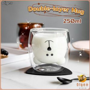 Digeo Creative Cute Bear Double-layer Mug Coffee Milk Glass Lady Cute Gift Cup Christmas gift