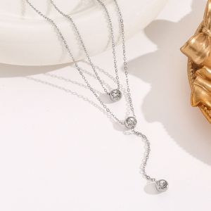 Kalung Fashion Titanium Wanita 2 layer 3 mata Anti Karat Anti Luntur