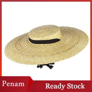 [PAM] Wide Brim Straw Hat For Women Long Ribbon Ladies Beach Hat Summer Sun Visor Cap