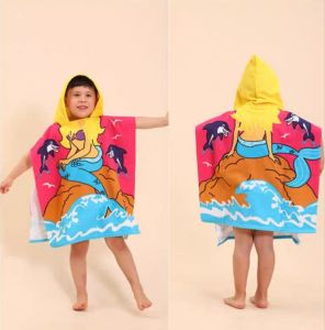 Childrens bath towel hooded cloak with hood can be worn cartoon boys and girls summer swimming sun protection baby beach hot spring bathrobe SIZE: 80cmx60cm