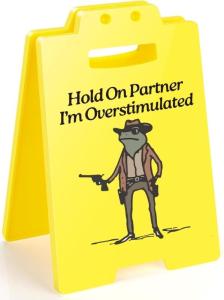 Hold on Partner Im Overstimulated Desk Sign Funny Office Decor for Coworkers and FriendFunny Acrylic Office SignFoldable Tabletop Gag Gift for Compartent Home or Healing
