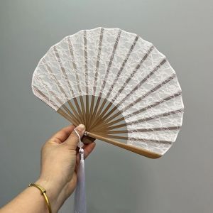 YRUQYS Vintage Folding Hand Fan White Lace Handmade Shell Fan Traditional Delicate Hand Cranked Fan Women