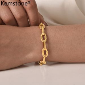 Kemstone Chunky Gold Silver Stainless Steel Chain Necklace Bracelet Set for Women Jewelry