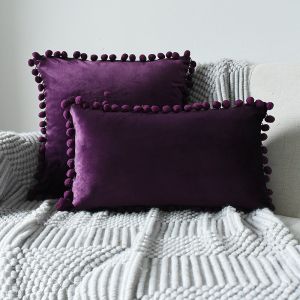 Velvet Pom-poms Throw Pillow Case Decorative Soft Cushion Cover Nordic Solid Color Square Pillow Cover for Bed Sofa Chair Home Fall Decor