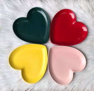 Đĩa Sứ TRÁI TIM 4 MÀU Dĩa sứ trang trí decor đáng yêu cỡ lớn