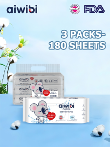 "Aiwibi Sensitive Baby Wipes 99.91% Water Based Wipes Unscented and Hypoallergenic for Sensitive Skin" 3 packs (240 pieces)