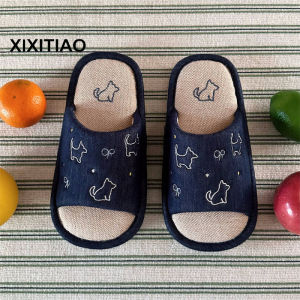 Xixitiao Dép bông xuân hè thấm mồ hôi thêu dễ thương cho chó con dép dép đi trong nhà cá tính phòng máy lạnh cho nữ phong cách Ins