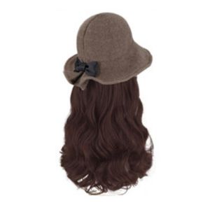 TRENDY EDGE Fake Hair Bow Top Hat Wig Bucket Hat Korean Style Fisherman Hat Wig Fashion Invisible Long Curly Wave Hair Female