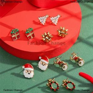 [COD] Fashion Change 24Pcs Christmas Earrings Set For Women Small Shiny Zircon Xmas Tree Santa Claus Snowflake Earring Party Jewelry Accessories Gift