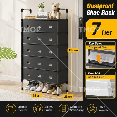 TMOP Dustproof Shoe Rack with Cover Stainless Steel Multilayer Organizer for Indoor Outdoor Dorm Stackable Shoe Cabinet