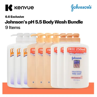 [Bundle of 9] Johnsons PH 5.5 2-in-1 Body Wash With Moisturizer 750+250ml in Almond Oil Honey & Moisturizsers