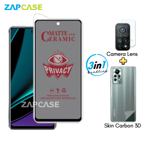 Paket 3in1 Anti Gores Layar Privasi Infinix Note 11 Pro Free Tempered Glass Camera dan Skin Carbon