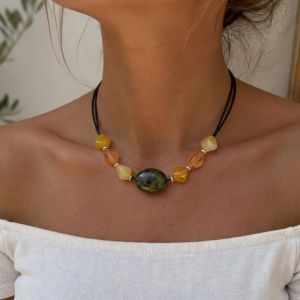 DAN LE Irregular Beaded Necklace Handmade Acrylic Acrylic Necklace Trendy Minimalist Irregular Necklace Women