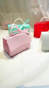 Artificial Pearl Ribbon Paper Candy Gift Bag Packaging for Wedding Baby Shower Party Decoration Packaging