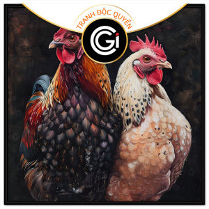 Tranh vợ chồng gà trống gà mái đại cát hạnh phúc viên mãnTranh treo tường dán tường phong thủy.CGI-967
