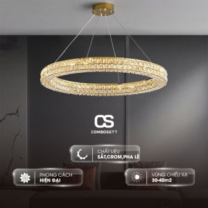 Đèn chùm treo thả trần phòng ngủ phòng khách Đèn trần pha lê tròn treo cao cấp 24W phong cách Bắc Âu