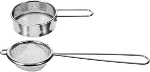 Handheld Flour Sieve - Stainless Steel Baking Sifter with Handle for Flour Cocoa Powder and Powdered Sugar - 6.29 Inch Mesh Strainer