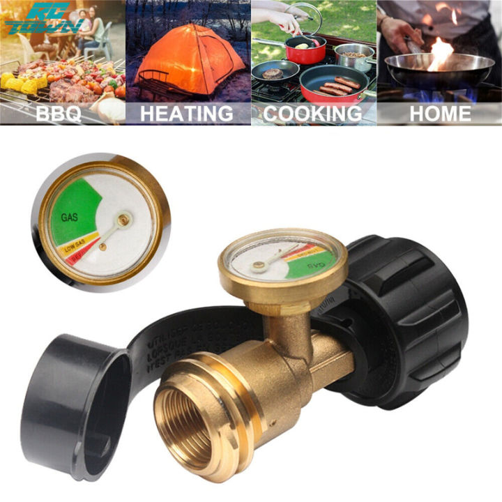 2x Brass Propane Tank Adapter With Pressure Meter Gauge – For LP Gas Grill, BBQ, RV - View #2