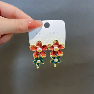 Fashionable Ring Gift 法式复古油画风银针耳环韩系时尚小众高级感淡水珍珠耳钉耳饰女生
