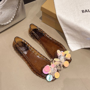 [Free Shipping] 2026 Korean Jelly Shoes Hollow Crystal Single Shoes Square Toe Niche Transparent Comfortable Flat DIY Hole Shoes