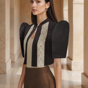 Amyenjoylife Bolero Modern Filipiniana Summer Women Tops Elegant Puff Short Sleeve Shirts Korean Style Cardigan Shawl 【1-3 Day Delivery🚀】