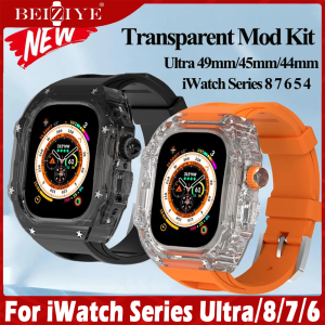 Transparent Mod Kit Case For apple Watch 49mm 45mm 44mm Rubber Sports Band For apple watch Series Ultra 8 7 6 5 4 SE Silicone Strap