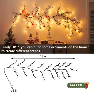 8 modes LED Branch Vine Lamp 144 leds Wall Light USB Holiday Decoration Tree Lamp Bedroom Light