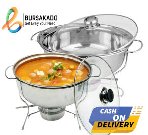 Warmer Stove 28cm Stainless Tutup Kaca / Prasmanan Bulat Stainless Tutup Kaca