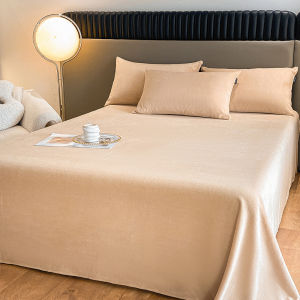 【Super low price】Solid Color Flannel Flat Sheet Autumn Winter Plush Warm Bedsheet with Pillowcases Soft Skin-Friendly Milk Velvet Queen Bed Sheet