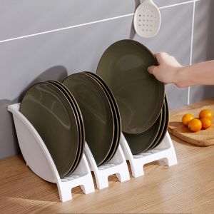 Plate Bowl Organizer PET Storage Rack Pot Lid Bowls Stand Tableware Drainer Organizer Cabinet Storage Shelf