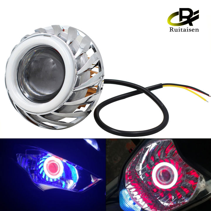 Car Motorbike Motorcycle Head 30W LED Angel Eyes Headlight Lens High/Low  Beam Mini Projector Demon Eyes DRL Lamp Retrofit