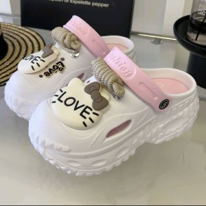 [Free Shipping] Thick-Soled High-Heeled Sandals For Women Perforated Shoes For Outdoor Wear Slip-On Beach Sandals Home Slippers WomenS Closed-Toe Slippers