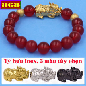 Vòng chuỗi Đá Thạch Anh Đỏ 12 ly tỳ hưu Inox 302 đúc đặc - Vòng chuỗi phong thủy tài lộc may mắn - Hợp mệnh Hỏa Thổ
