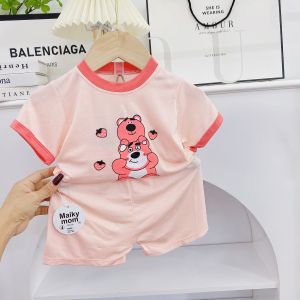 Bộ Đùi Tay ngắn Thun Lạnh Gấu dâu dễ thương Cho Bé Từ 7-17Kg
