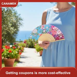 【CANAMEK 】 Chinese Bamboo Folding Fan Floral Print Vintage Hand Fan for Women Summer Cooling Wedding and Home Decoration
