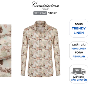 Áo Sơ Mi Nam Tay Dài CAMICISSIMA Nâu Sáng Họa Tiết Vải Linen Form Shape Fit Dòng Trendy - TDLLBRO2016