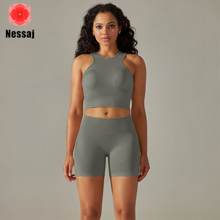 Nessaj Outfit For Exercise Women Yoga Short Sportsbra High Waist Tight Gym  Short Seamless Sports Shorts Jogging Cycling Shorts Dry Fit Workout Set 