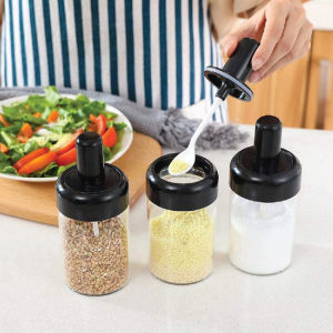 6-Pieces Spices Seasoning Bottles Jars with Spoon Rotation Base